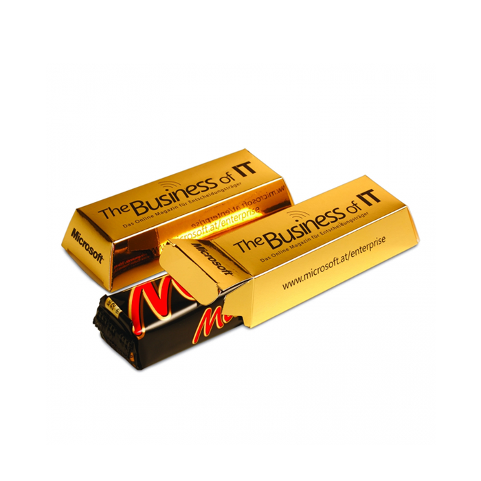 Goudstaafje gevuld met een Mars