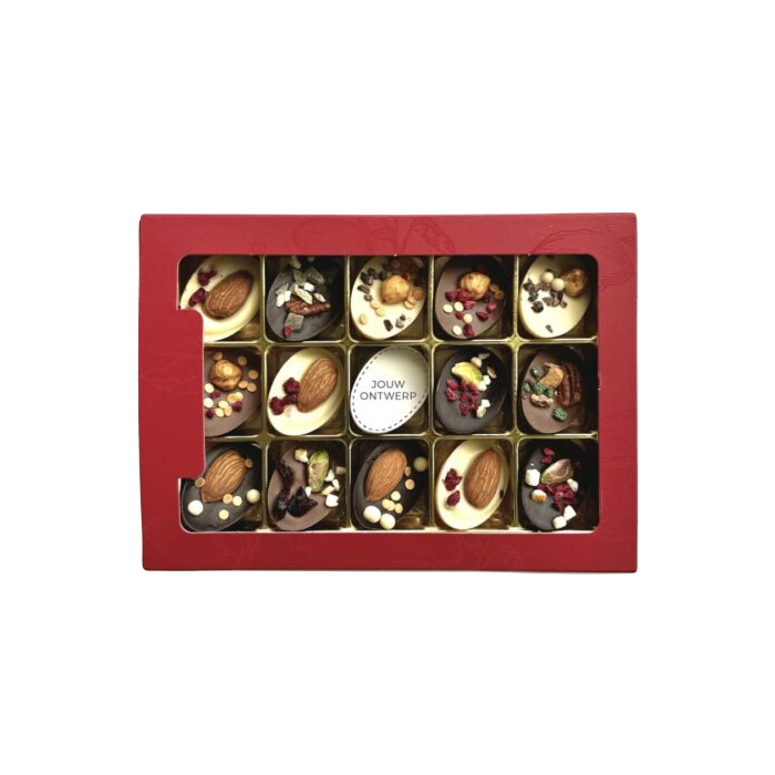 Luxe chocolade paaseitjes in geschenkdoos met eigen ontwerp