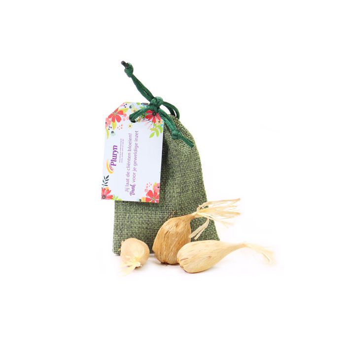 Kleine jute zak met bloembollen