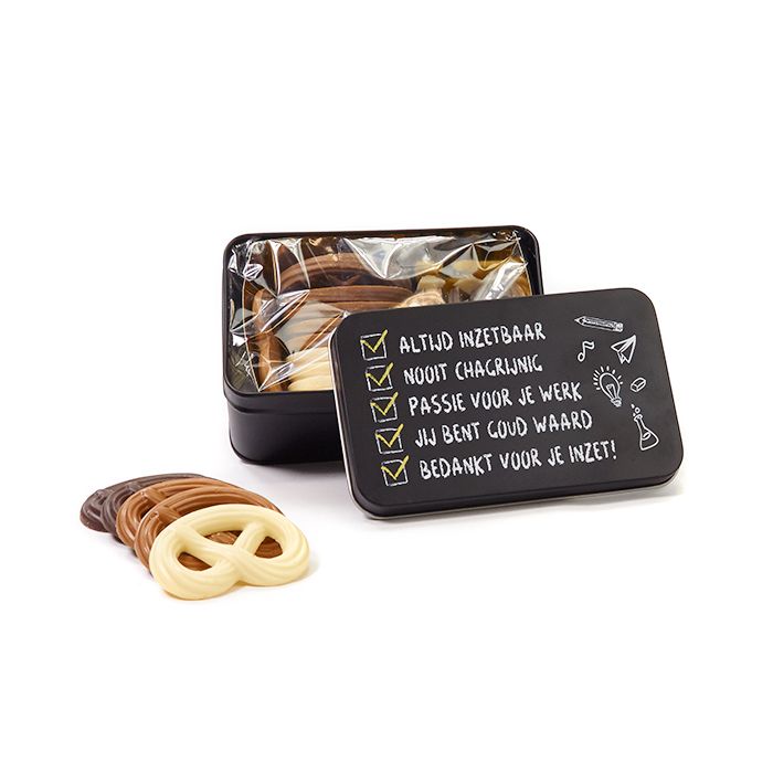 Chocolade in geschenkblik – Leerkracht
