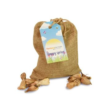 Jute grote zak met bloembollen pasen
