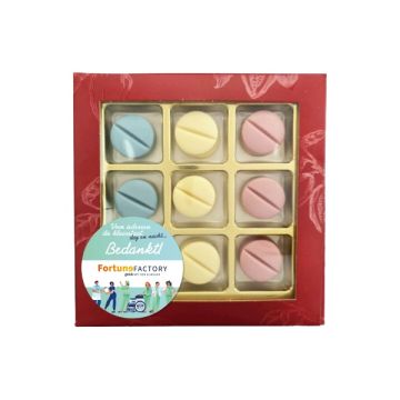 Chocolade pillen met sticker