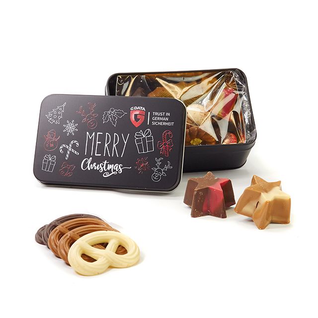 Kerstchocolade in geschenkblik