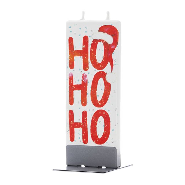 Platte kaars met stalen houder Ho Ho Ho