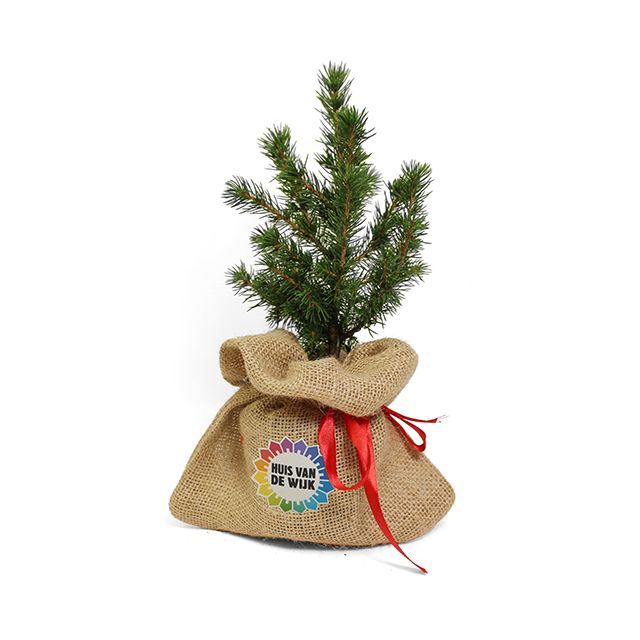 Bureau kerstboompje in jute zak