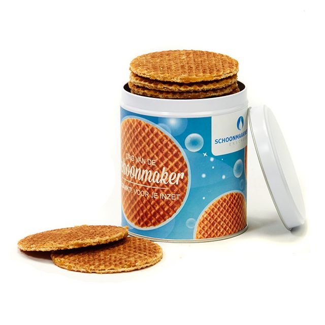 Blik stroopwafels voor schoonmakers 