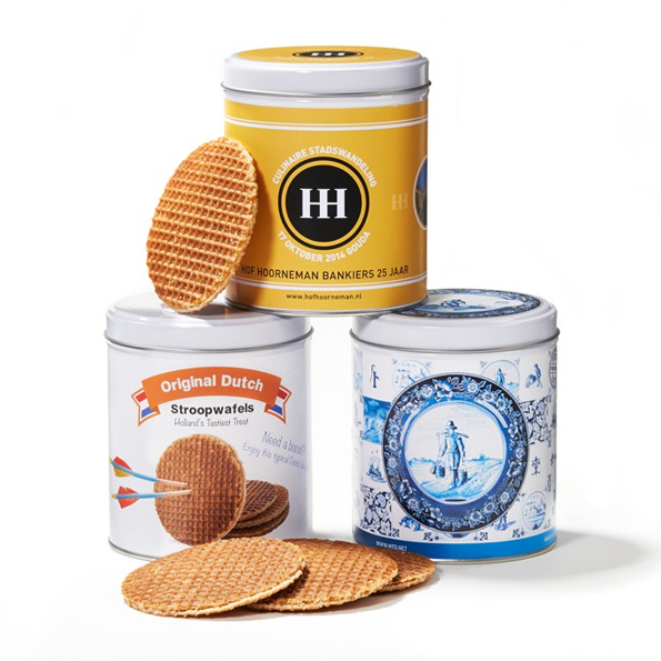 Stroopwafels in bedrukt blik