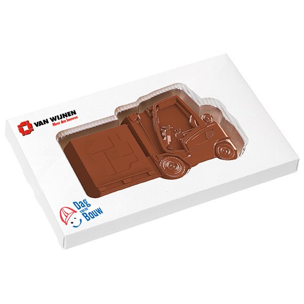 Reliëf chocolade met eigen logo - heftruck