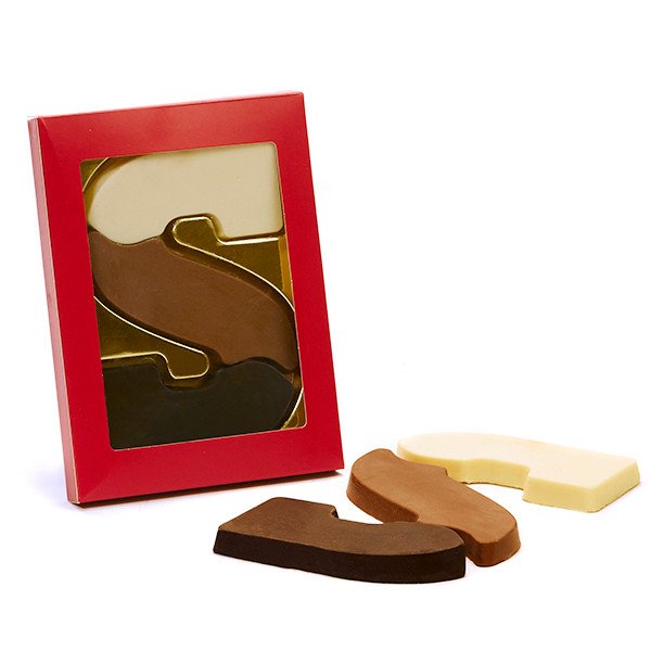 Chocoladeletter S met 3 smaken chocolade