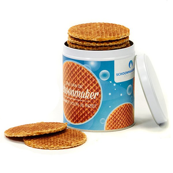 Blik met stroopwafels dag van de schoonmaker