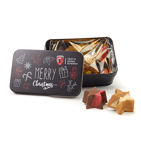 Kerstchocolade in geschenkblik