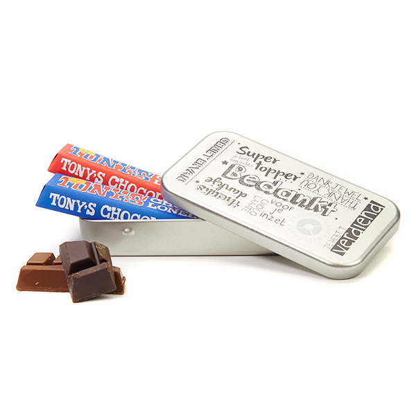 Mini Tony's Chocolonely in geschenkblik - Dag van de Leidster